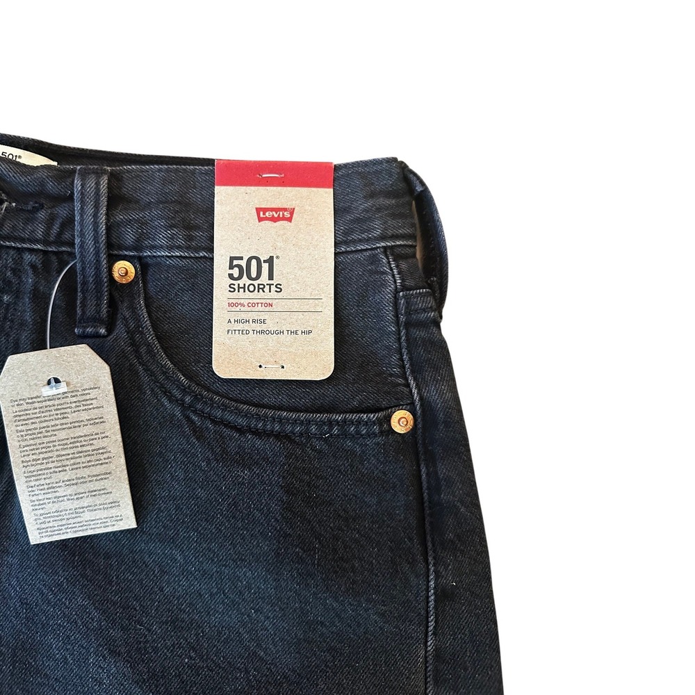 Levis 501 Black High Rise Denim Shorts With Raw Hem Women's 26 - Picture 3 of 5